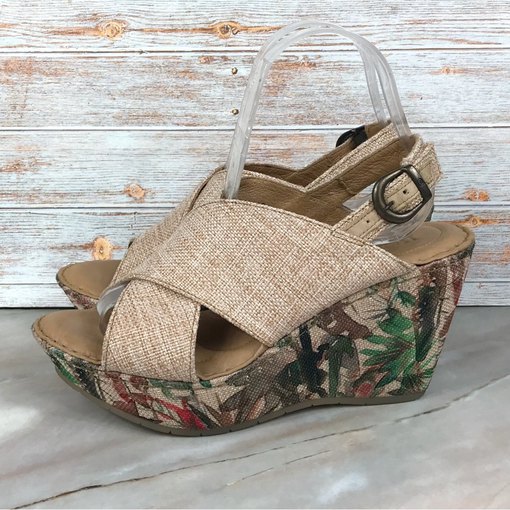 Born Emmy II Citrus Fabric Wedge Platform Sandals w/ Floral EUC - Picture 2 of 10